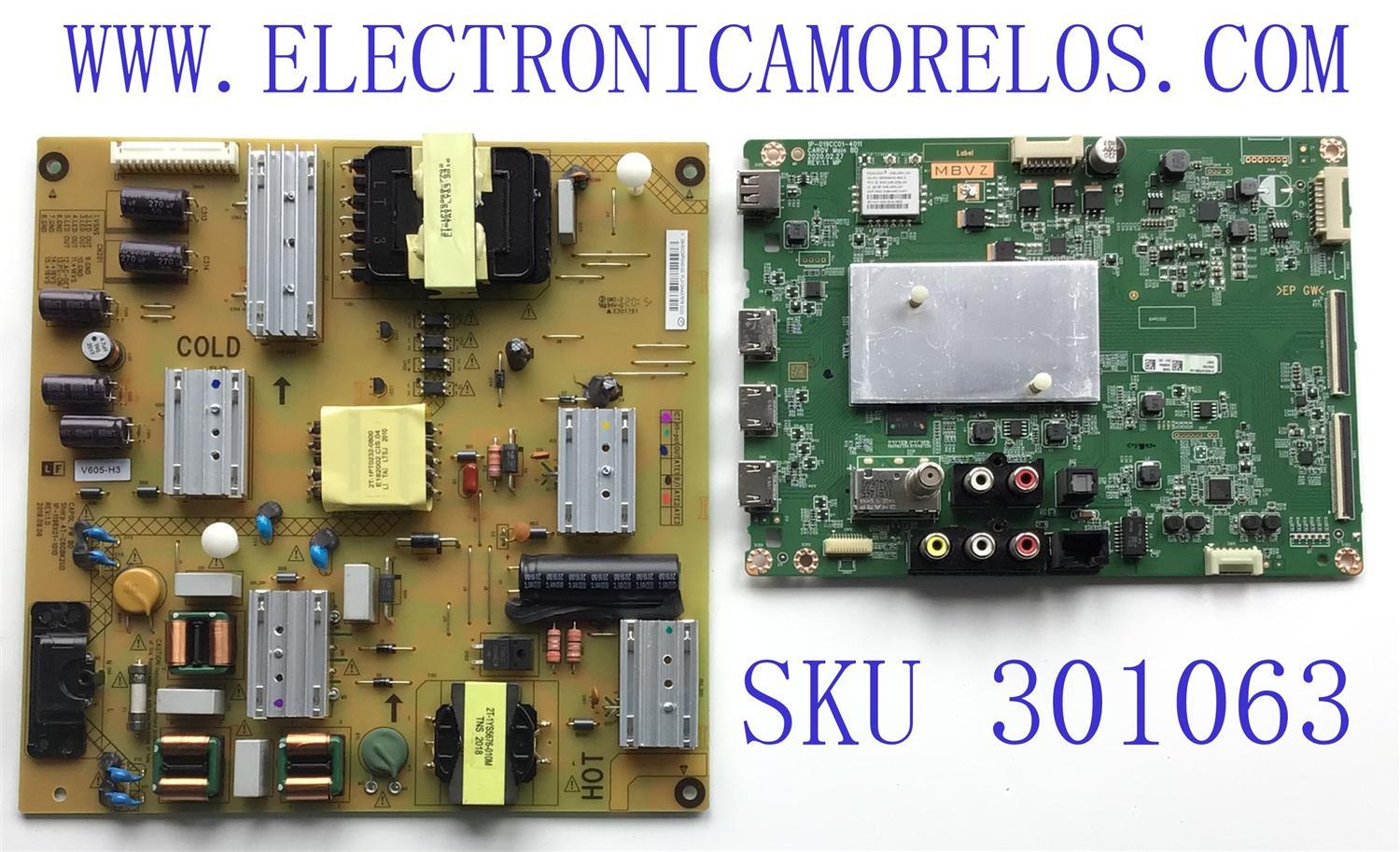 KIT DE TARJETAS PARA TV VIZIO / MAIN 0160CAP0M100 / 1P-019CC01-4011 / CAROV MAIN BD / FUENTE 09-60CAP0M0-00 / 1P-1198X01-1010 / 4T-C60BK2UD / PANEL SD600DUA-5 / MODELO V605-H3 LFTRA3